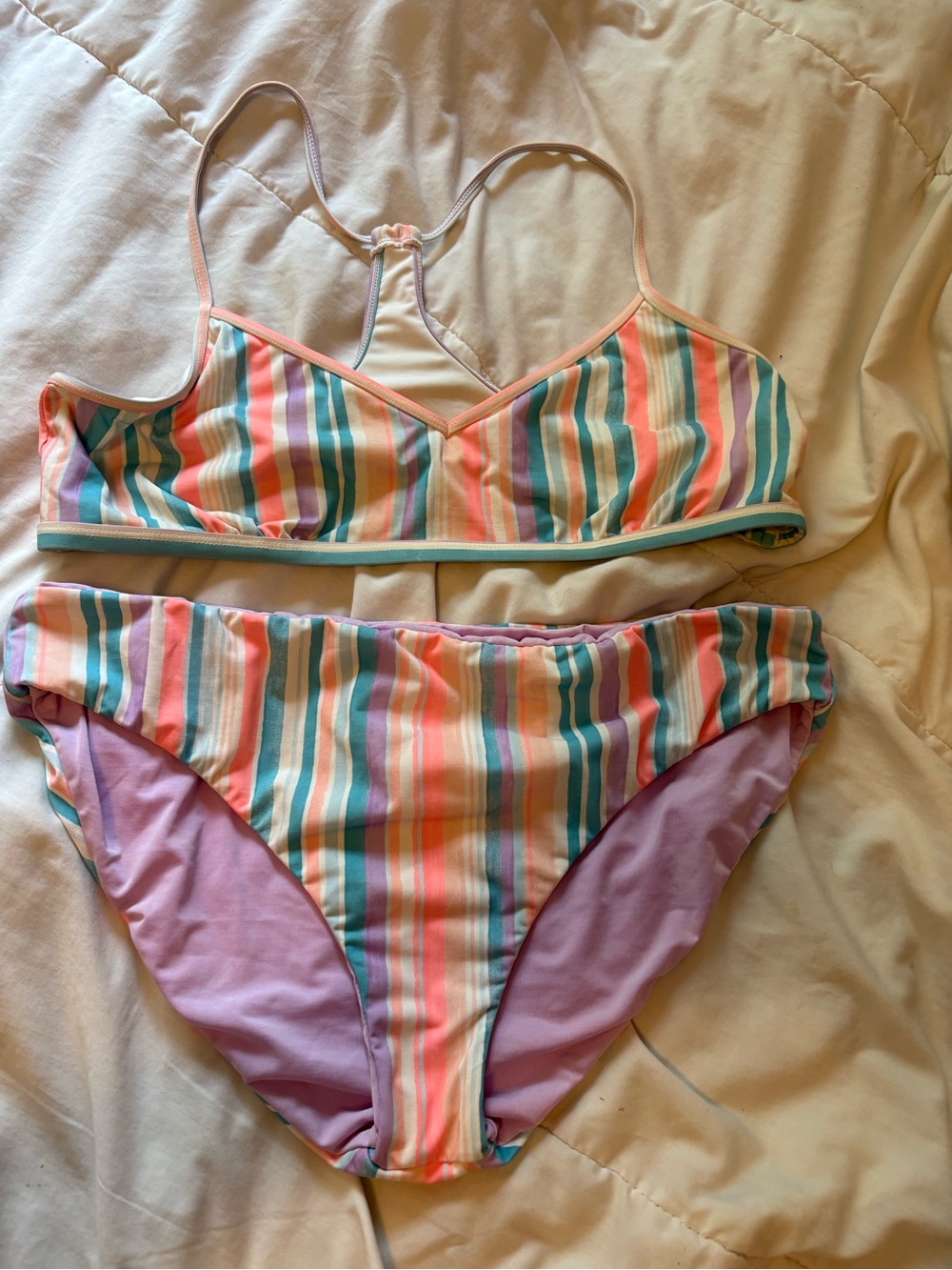 Carve Designs Pastel Striped Bikini with Pink and Aqua Trim